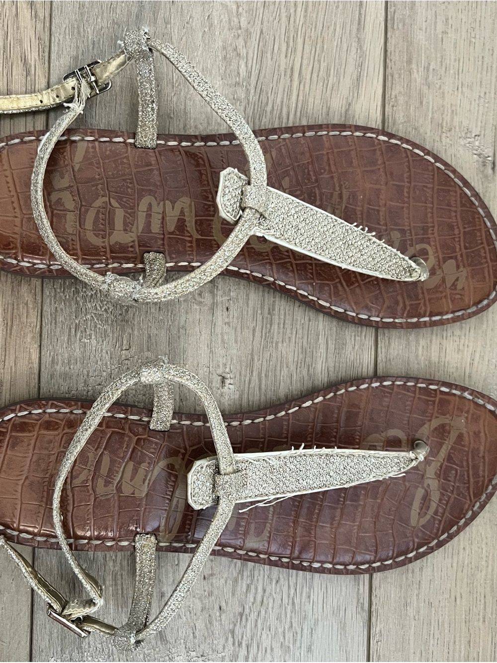 Sam Edelman Silver Glitter T-Strap Sandals
